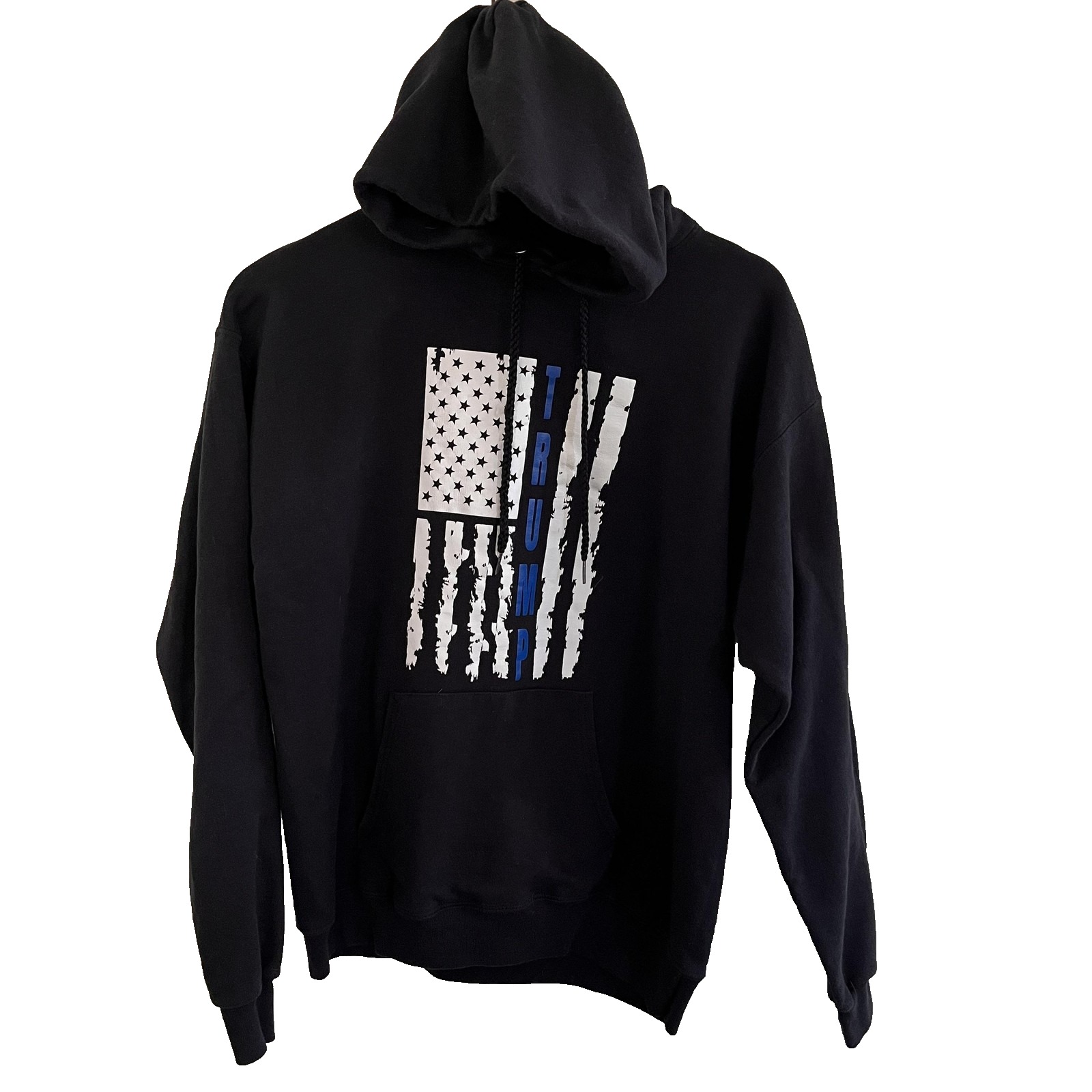 Trump Hoodie Mens Large Usa Flag Blue Line Patriotic Pullover Sweatshirt Maga